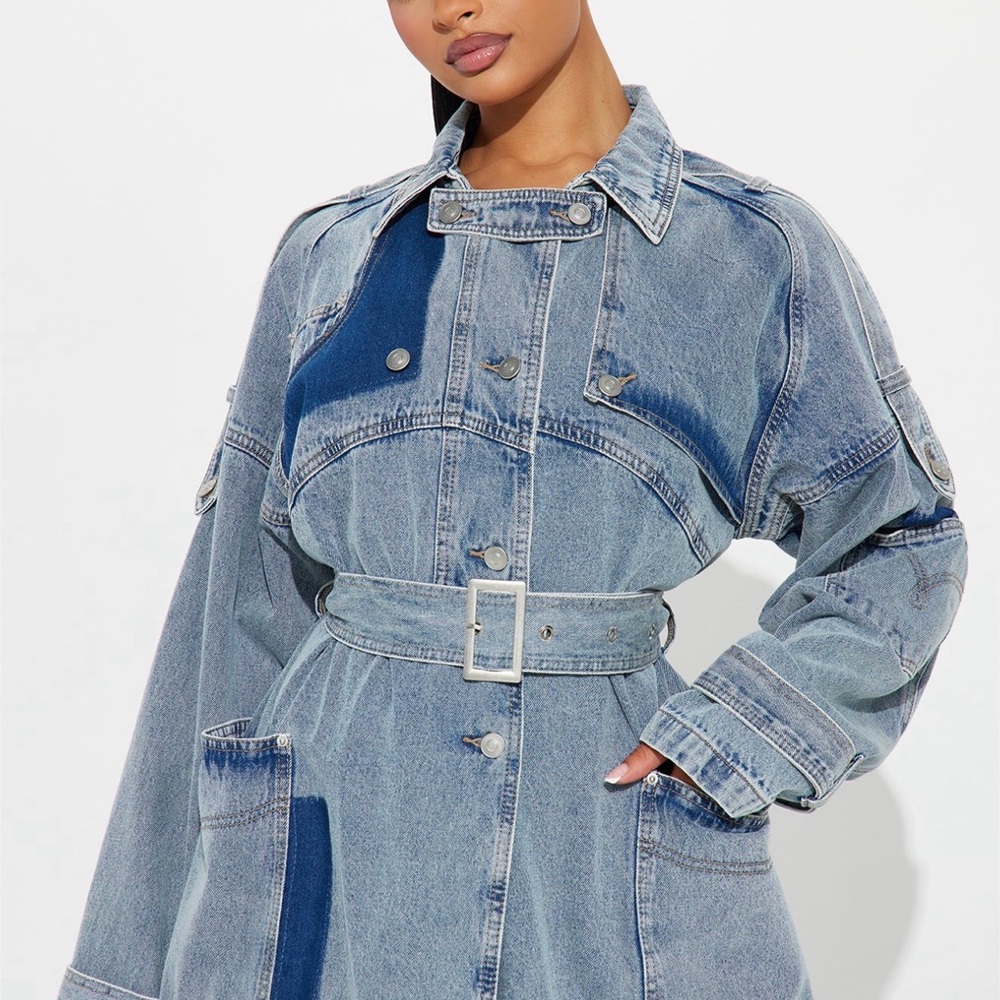 Fashion Nova Two-Tone Denim Trench Coat